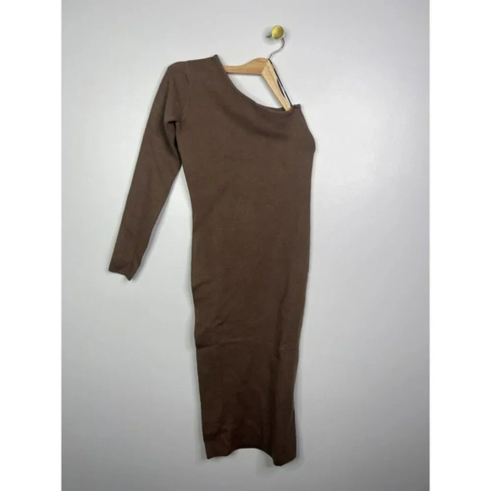 Monrow Super Soft One Shoulder Midi Dress Women's Dusty Cocoa Size: XS NWOT - Picture 2 of 9